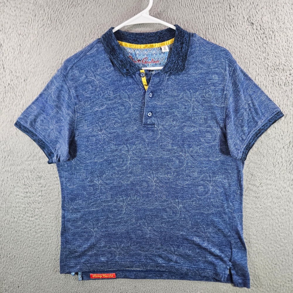 Robert Graham Mens Blue Paisley Knit Polo Shirt Classic Fit Medium Cotton